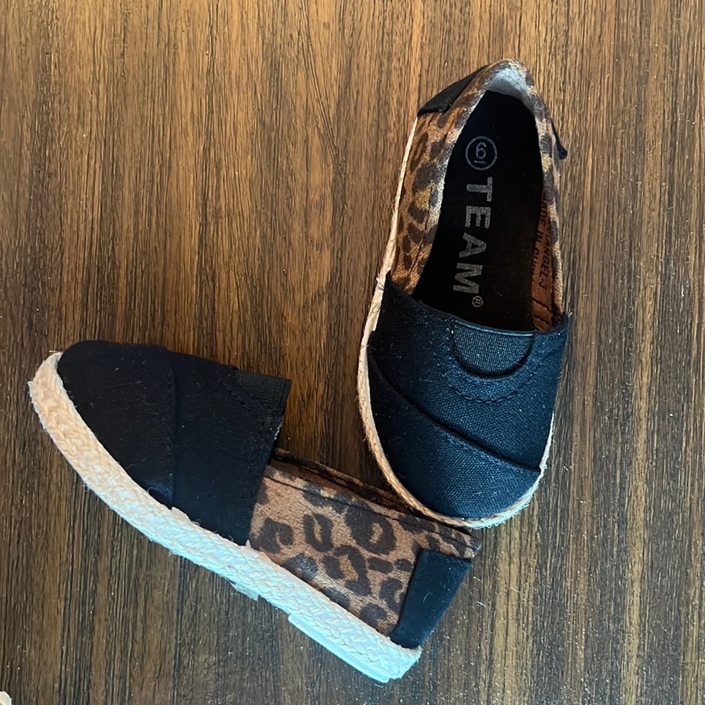 GIRL TODDLER CHEETAH LEOPARD BLACK CANVAS ESPADRILLE SHOES CUTE FASHION HOT